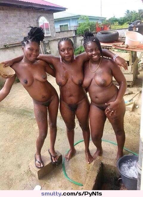 Ebony outdoor shower nudes